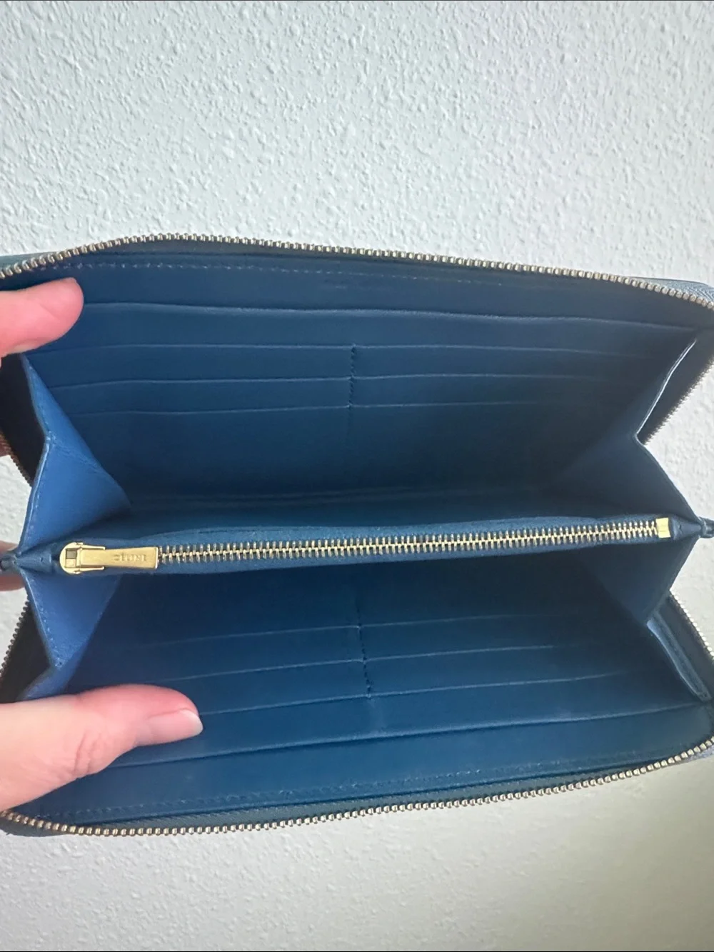 Celine Paris Blue Leather Zip-Around Wallet